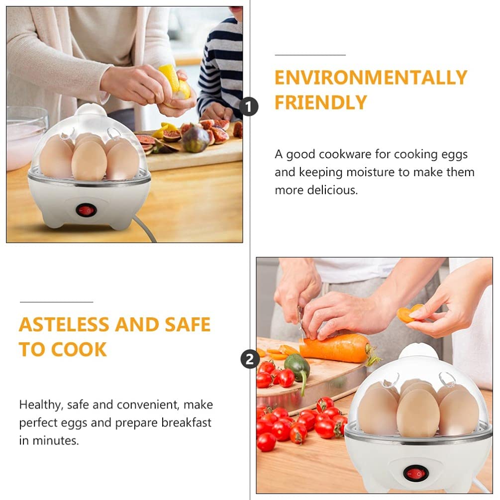 Hemoton 7-Egg Electric Egg Cooker - Rapid Boiling, Auto Shut Off, Easy-to-Use Egg Steamer for Perfect Soft/Medium/Hard Boiled Eggs - Ideal for Home Kitchen, Breakfast Meal Prep & Healthy Cooking (US Plug)