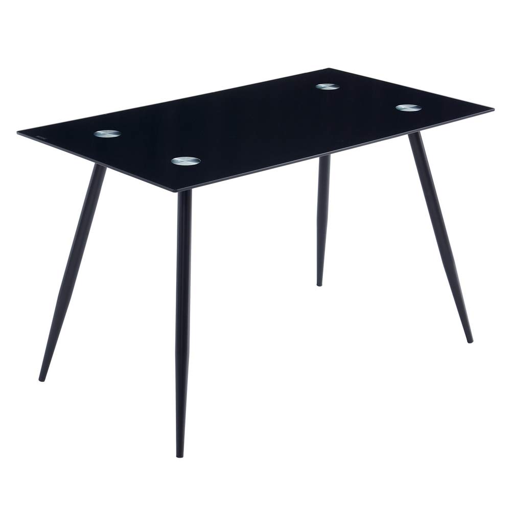 SSLine Classic Elegant 4-Person Dining Table - Stylish Black Tempered Glass Rectangular Table with Sturdy Metal X-Legs for Living Room, Kitchen & Home Office | Perfect for Family Dinners, Entertaining Guests & Workspace