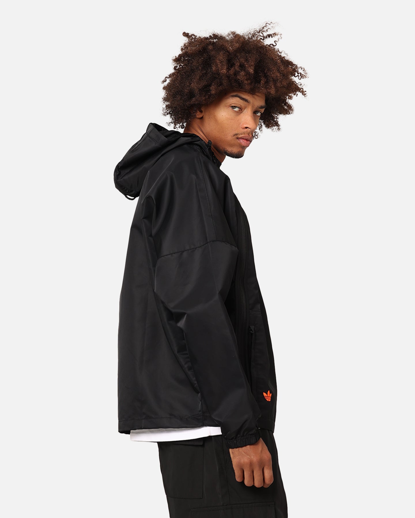 Adidas Neuclassics+ Dual Zip Windbreaker Jacket - Black/Semi Impact Orange - Lightweight Water-Resistant Windbreaker for Running, Hiking & Outdoor Sports
