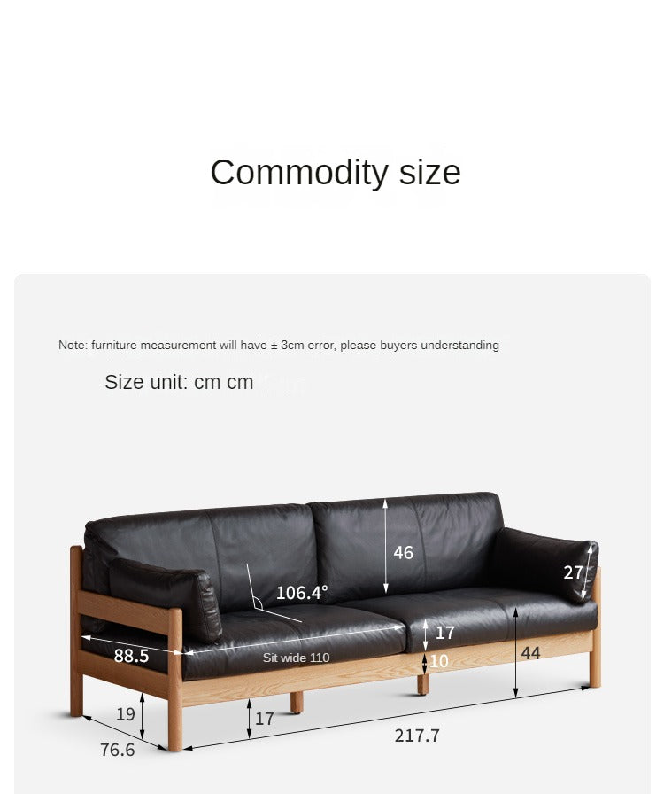 Premium Oak Solid Wood Modern Leather Sofa - Luxury Comfort for Living Room, Office & Lounge Areas