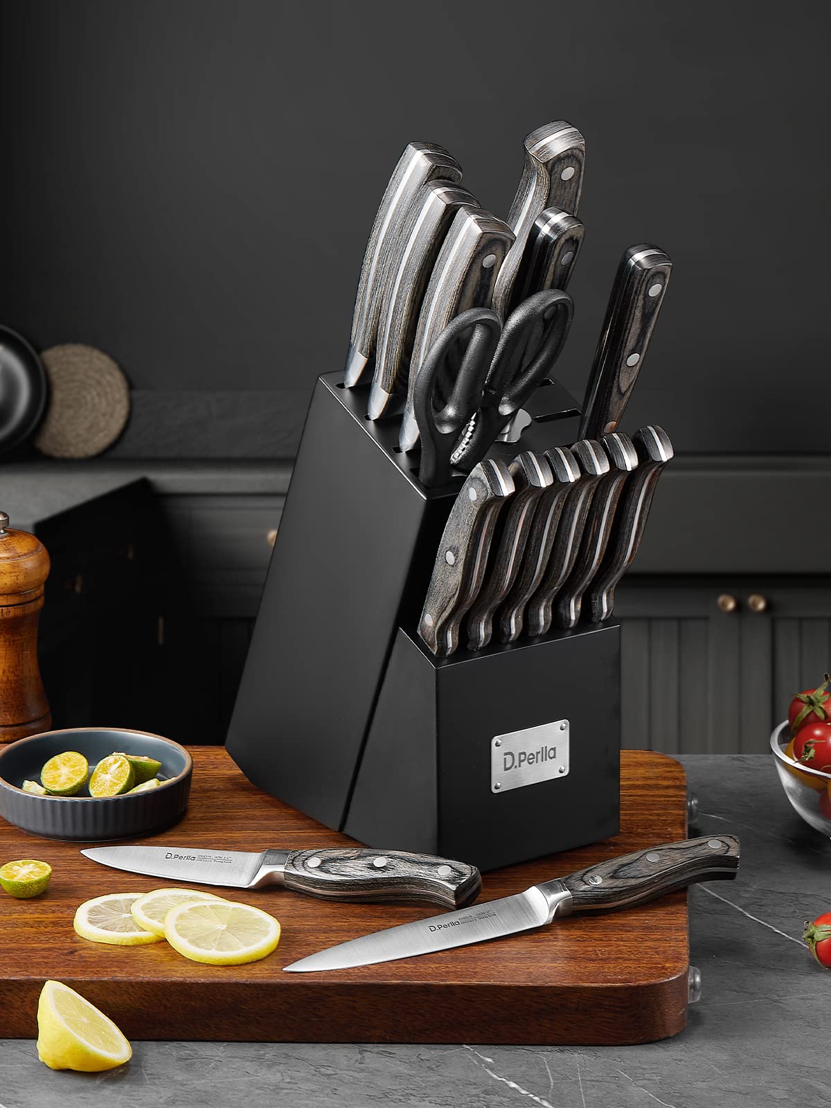 16-Piece Professional Kitchen Knife Set - Stainless Steel Blades, Wooden Handles & Knife Block - Perfect for Home Chefs, Cooking Enthusiasts & Culinary Gifts - Ideal for Slicing, Dicing & Food Prep