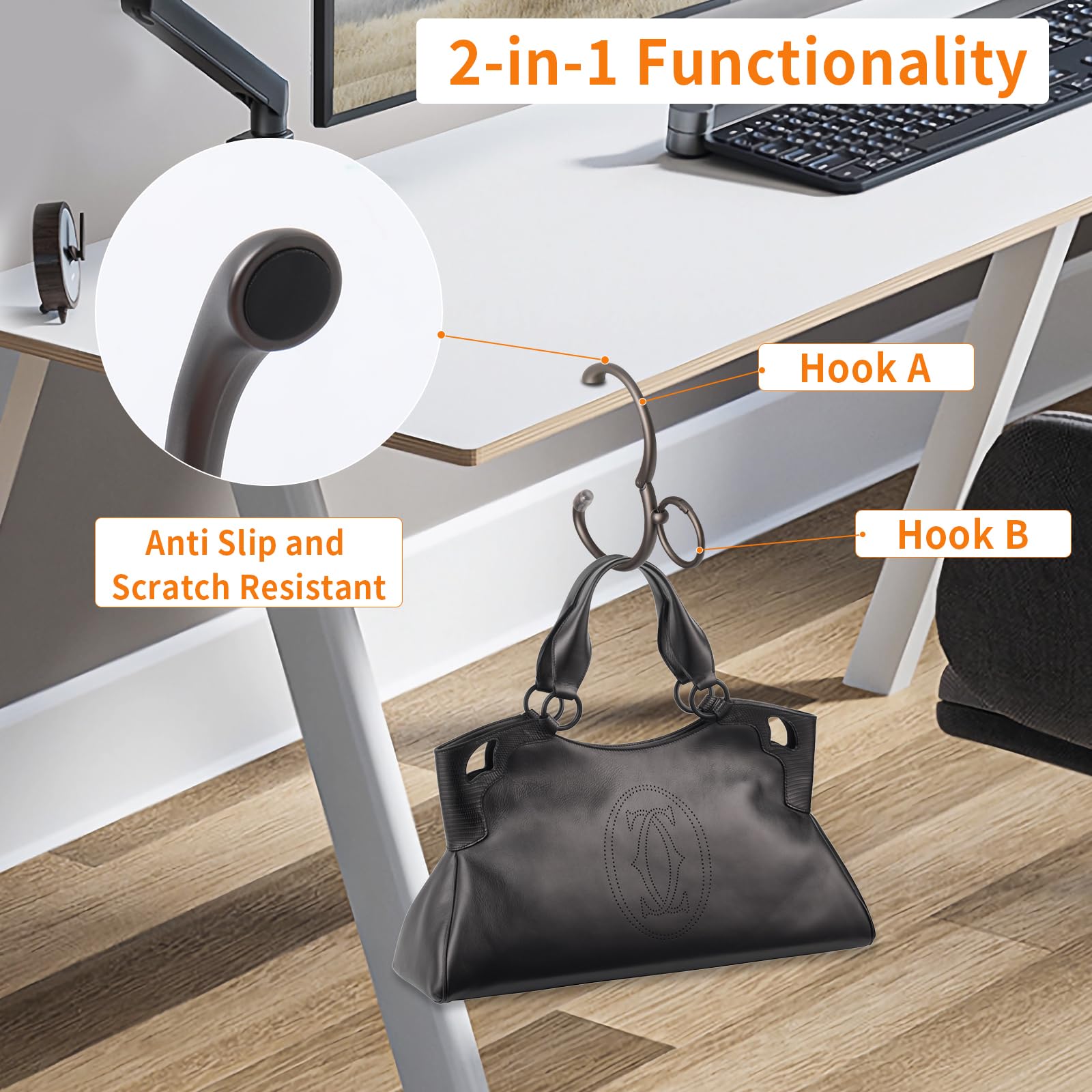 **2-in-1 Anti-Slip Purse Hook for Table – Heavy Duty Bag Hanger with Gift Box – Perfect for Women & Men – Ideal for Restaurants, Travel & Home Use (Black)**
