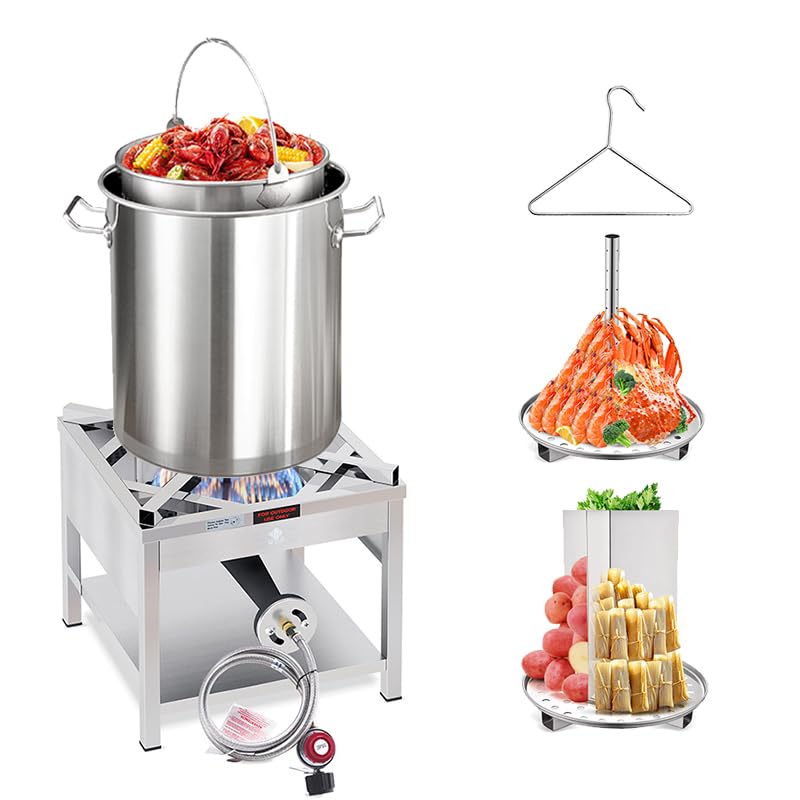 ARC 40QT Stainless Steel Seafood Boiling Kit with 200,000BTU Propane Burner - Crawfish Boil Pot with Basket & Steamer Rack - Outdoor Cooking for Lobster, Shrimp, Crab & Turkey Frying - Perfect for Backyard Parties, Camping & Beach Cookouts