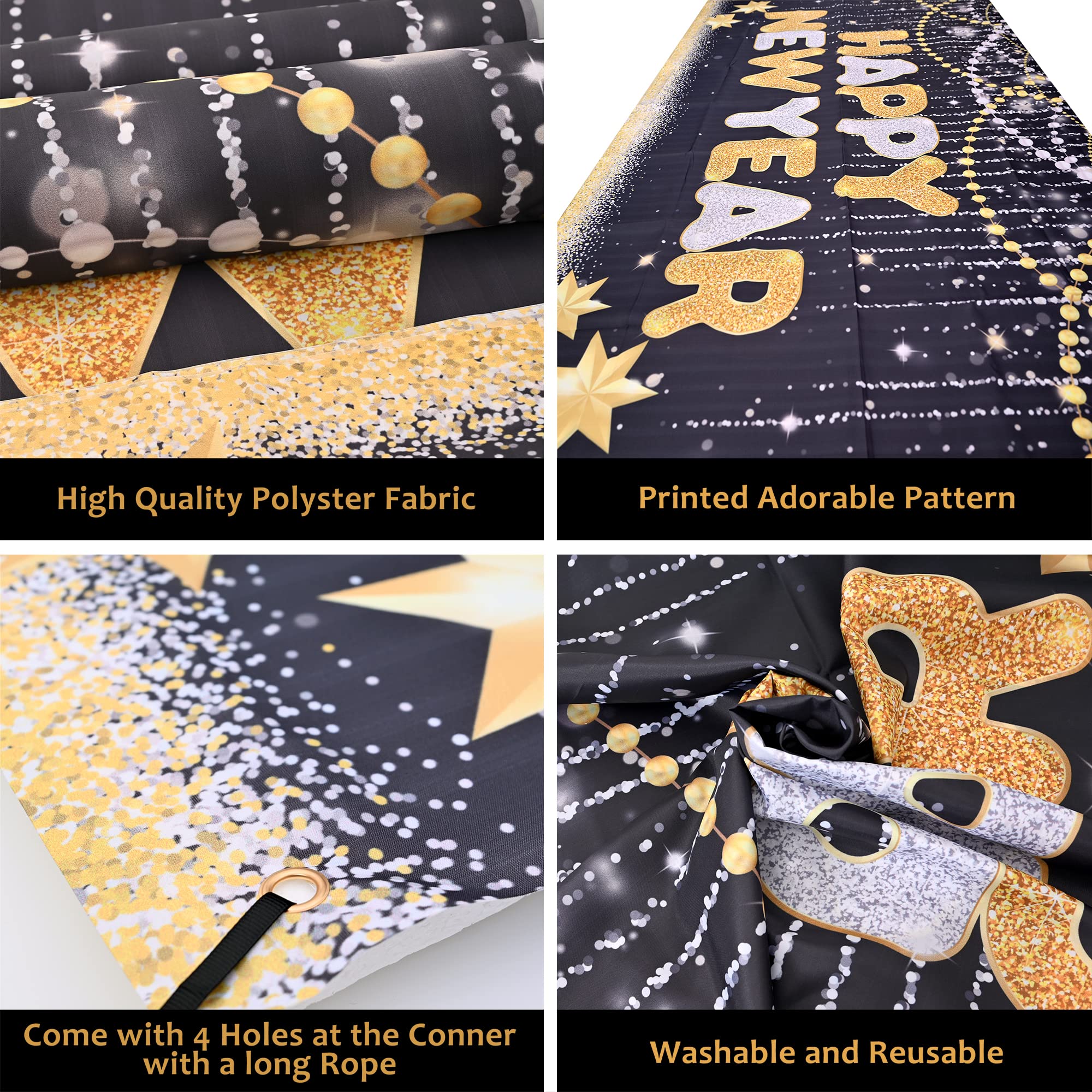 KatchOn Extra Large Happy New Year Banner - 72x44 Inch New Year Backdrop for 2025 | NYE Party Decorations, New Year's Eve Supplies & Festive Wall Decor | Perfect for Home, Office & Event Celebrations