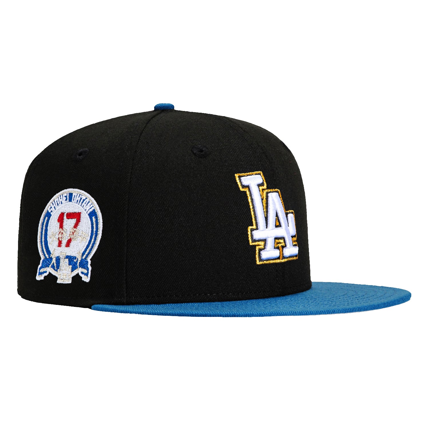 New Era 59Fifty Los Angeles Dodgers Shohei Ohtani Patch Hat - Black, Indigo & Metallic Gold | Official MLB Baseball Cap for Men & Women | Perfect for Games, Collecting & Streetwear Fashion