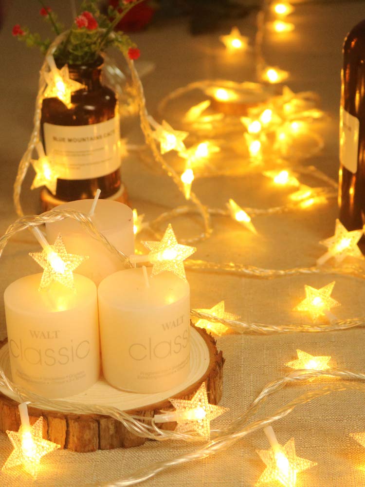 Adispotg Star Fairy Lights - 20ft 40 LED Battery Operated String Lights with 2 Lighting Modes, Waterproof for Indoor & Outdoor Decor - Perfect for Bedroom, Wedding, Party, Christmas Tree, Garden, Patio, and Holiday Decorations
