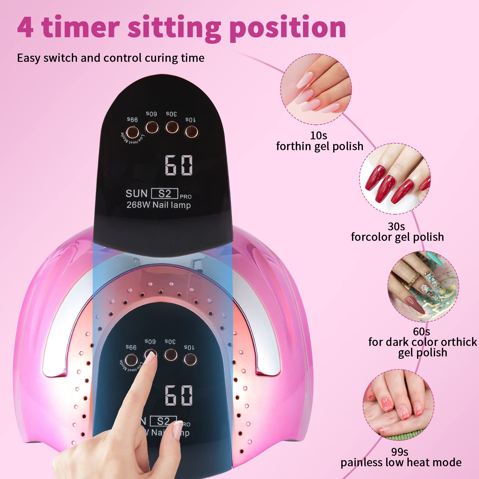Professional 268W UV LED Nail Lamp with Auto Sensor - 4 Timer Settings for Gel Polish Curing, Manicure & Pedicure | Perfect for Home Salon, Nail Art Studio & DIY Nail Care