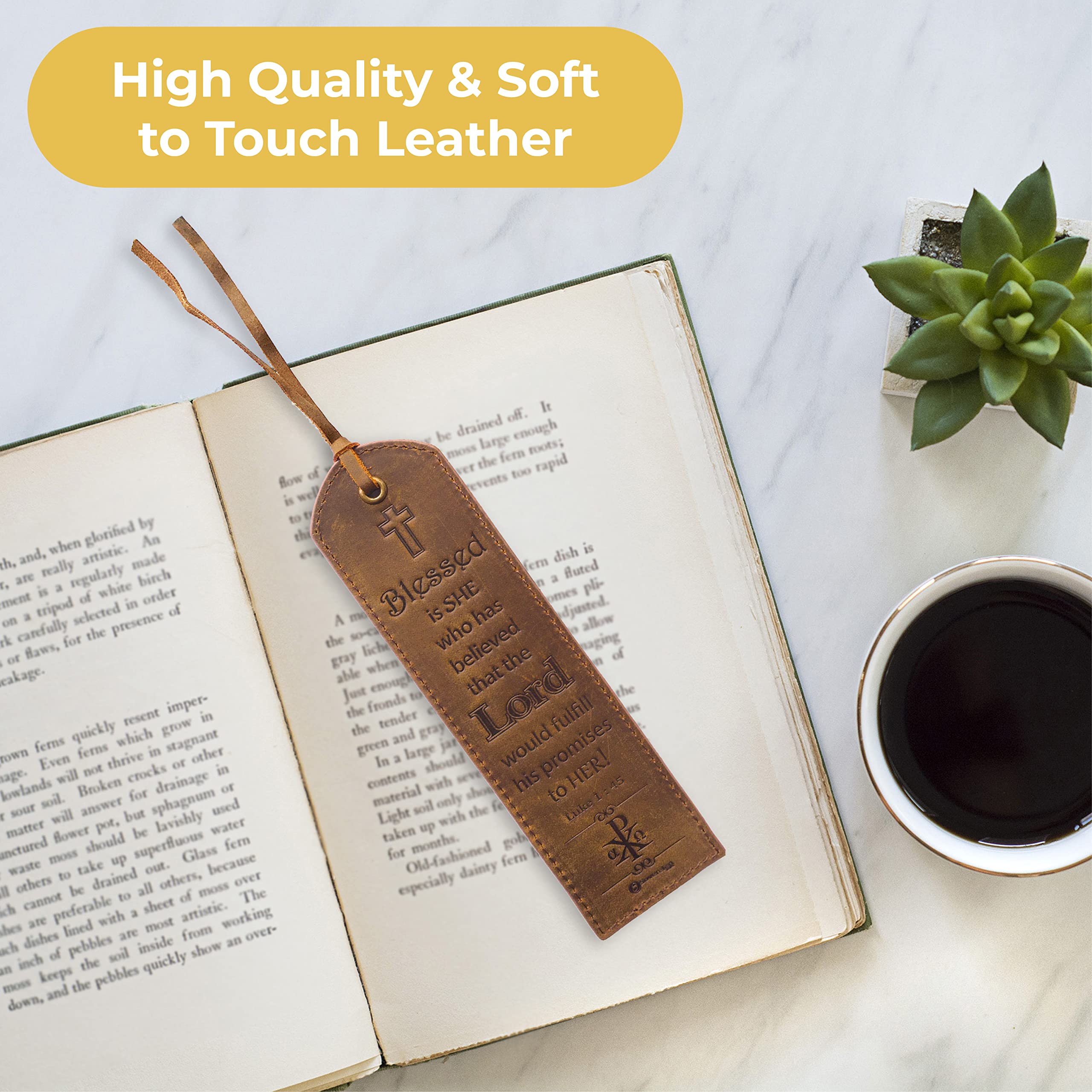 Leather Bible Bookmarks with Inspirational Verse - Perfect Religious Gift for Readers | Luke 1:45 | for Bible Study & Devotion