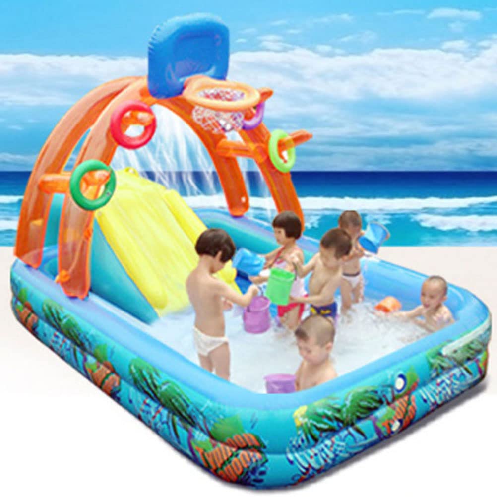 Outdoor Water Park with Slide & Spray Pool - Kids Backyard Water Play Set with Basketball Hoop for Summer Fun & Outdoor Activities