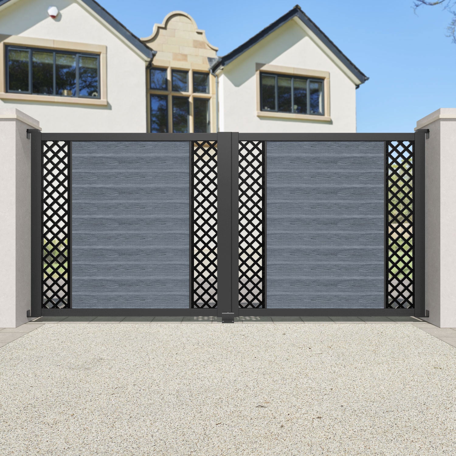 Classic Hive Straight Top Driveway Gate - Anthracite Finish with Middle & End Screen | Durable & Stylish Driveway Entrance Solution for Homes & Commercial Properties