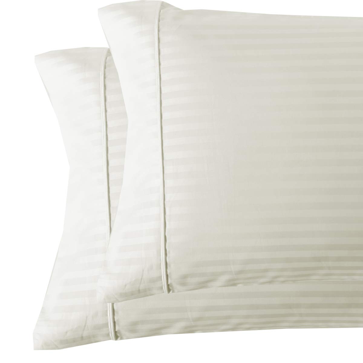 Royal Tradition Damask Striped 600-Thread-Count 100% Cotton King Size Pillowcase Set of 2 - Ivory | Luxury Bedding for Master Bedroom & Guest Room Decor