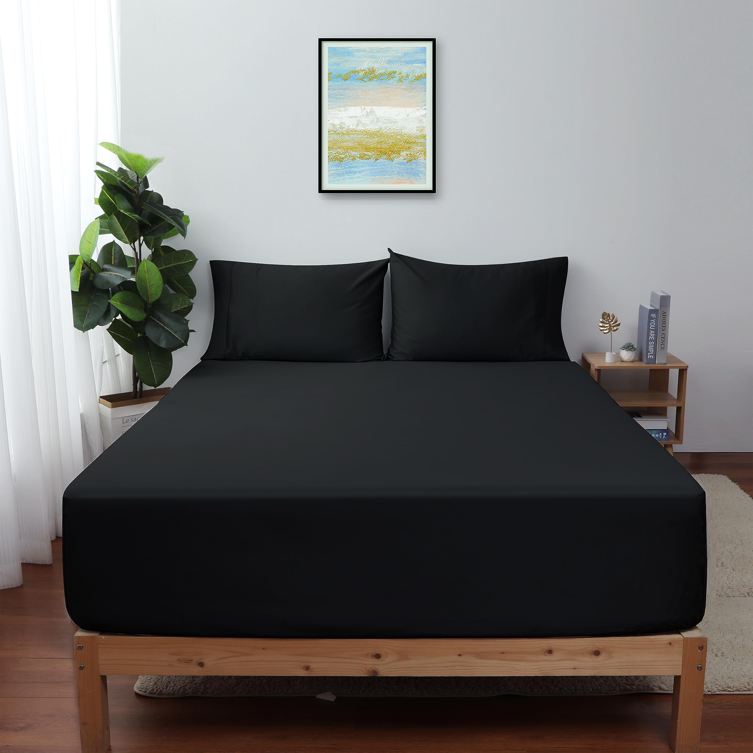 Queen Size Fitted Sheet - 100% Egyptian Cotton 600 Thread Count, Deep Pocket 16