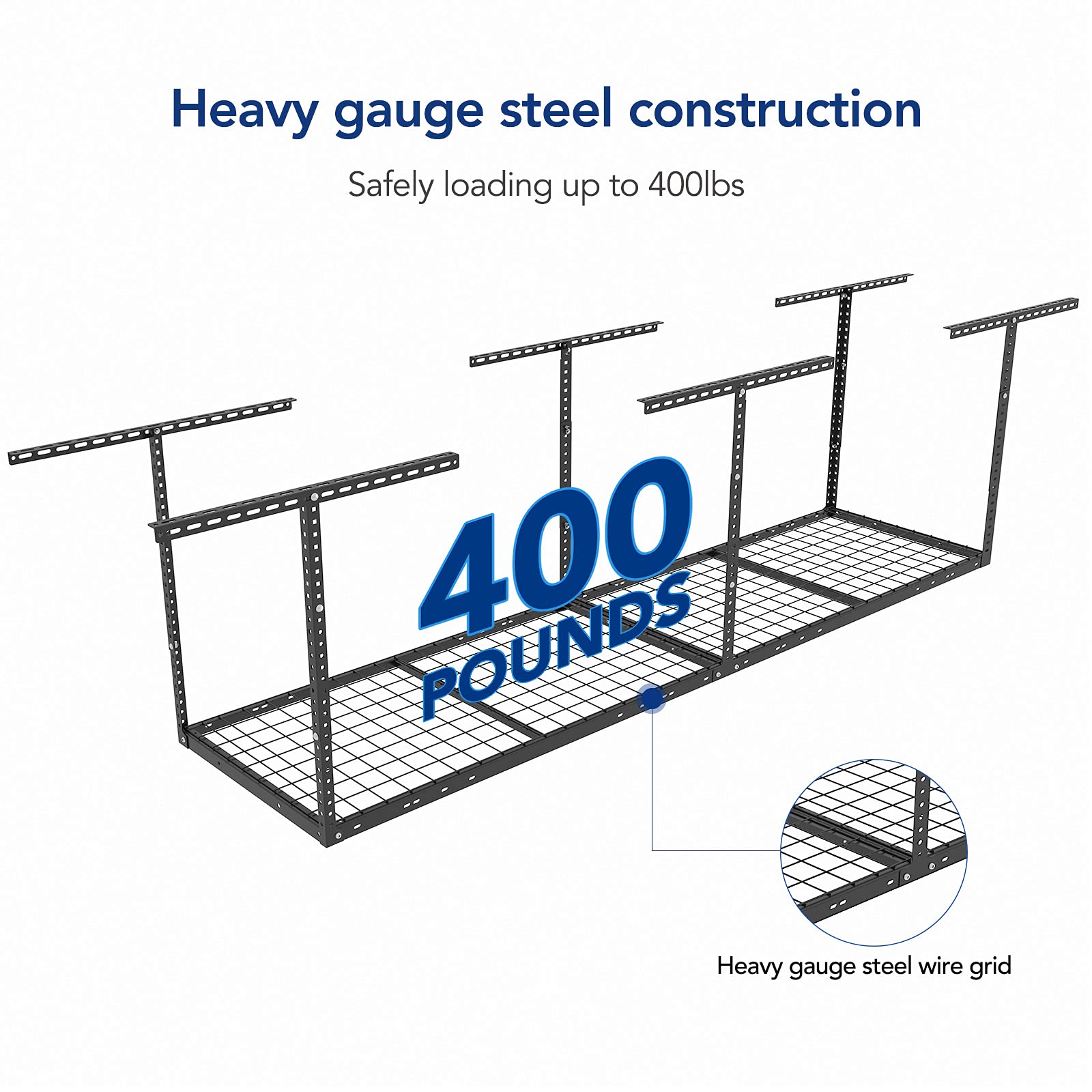 FLEXIMOUNTS 2x8 Garage Storage Rack - Heavy Duty Adjustable Overhead Ceiling Shelf System, 400lbs Capacity, Black Metal Organizer for Home, Garage, Basement & Workshop Storage Solutions