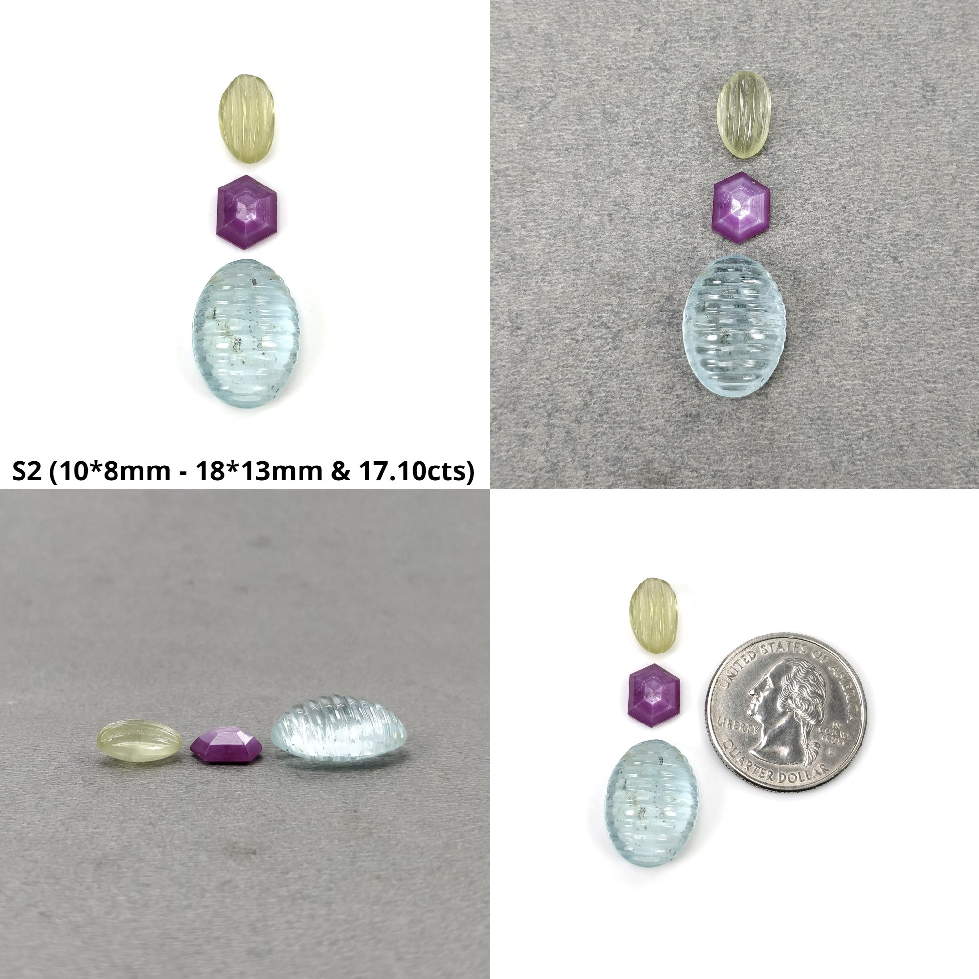 Natural Untreated Aquamarine & Sapphire Gemstone Carving - Rose Cut Handcrafted Blue & Pink Sapphire Jewelry for Engagement Rings, Necklaces & Earrings
