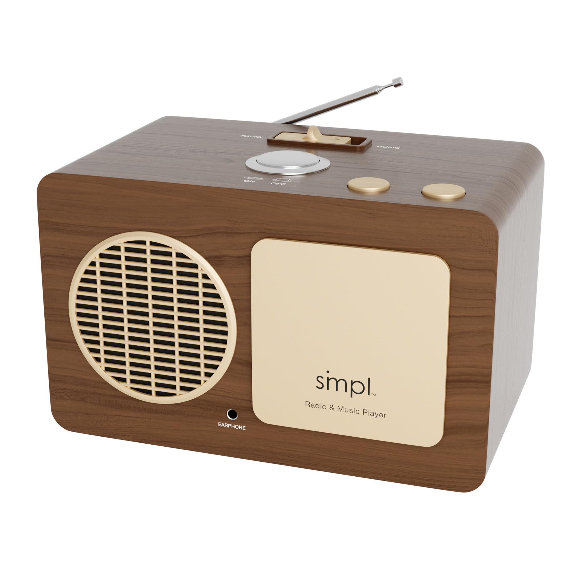 Retro Wooden SMPL One-Touch MP3 Player & FM Radio - 4GB USB with 40 Classic Hits, High-Quality Sound for Audiobooks & Music | Perfect for Home, Office & Travel | Durable Design with Live Tech Support (Red)