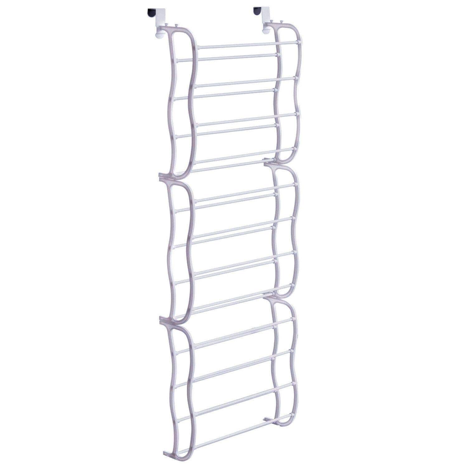 SensaitiN 36 Pairs Over The Door Shoe Rack - Wall Mounted Closet Organizer with Hooks, Space Saving Shoe Storage Shelf for Bedroom, Entryway & Dorm Organization