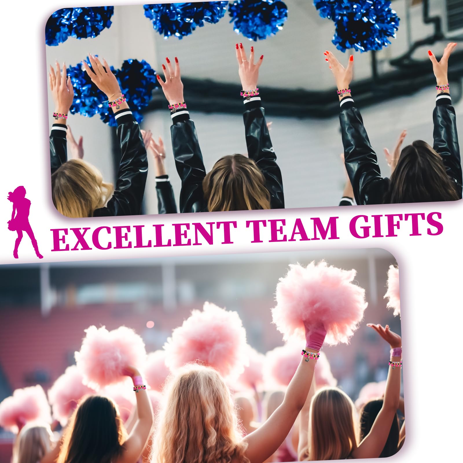 48 Pcs Cheerleader Gifts for Women - Stackable Friendship Bracelets, Heishi Surfer Bracelets - Perfect for Cheer Team Gifts, Team Spirit, Sports Events & Everyday Wear