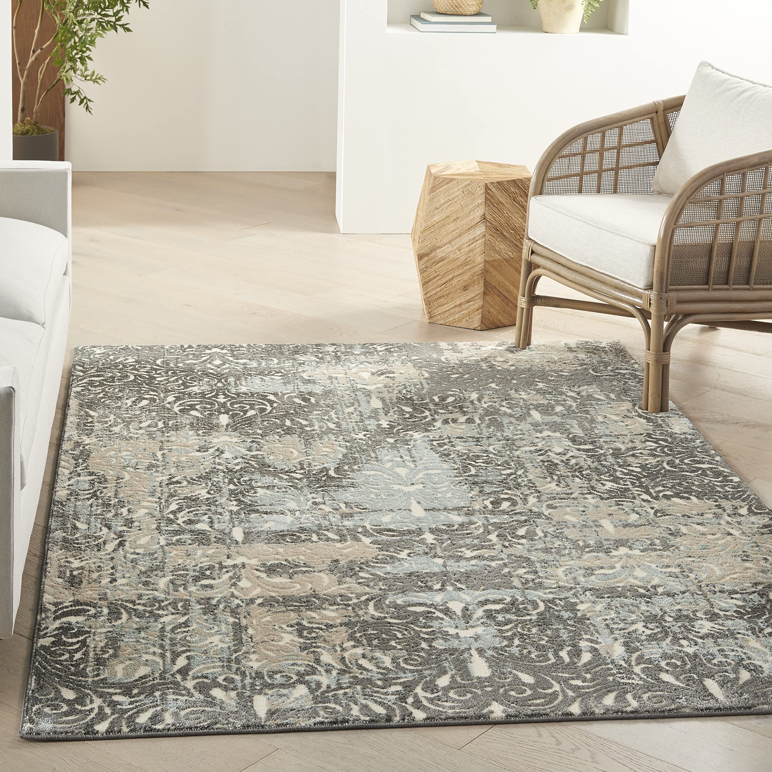 Nourison Soma Modern & Contemporary 4' x 6' Area Rug in Charcoal Teal Ivory - Easy Cleaning, Non-Shedding, Stain Resistant - Perfect for Bedroom, Living Room, Dining Room & Kitchen Decor