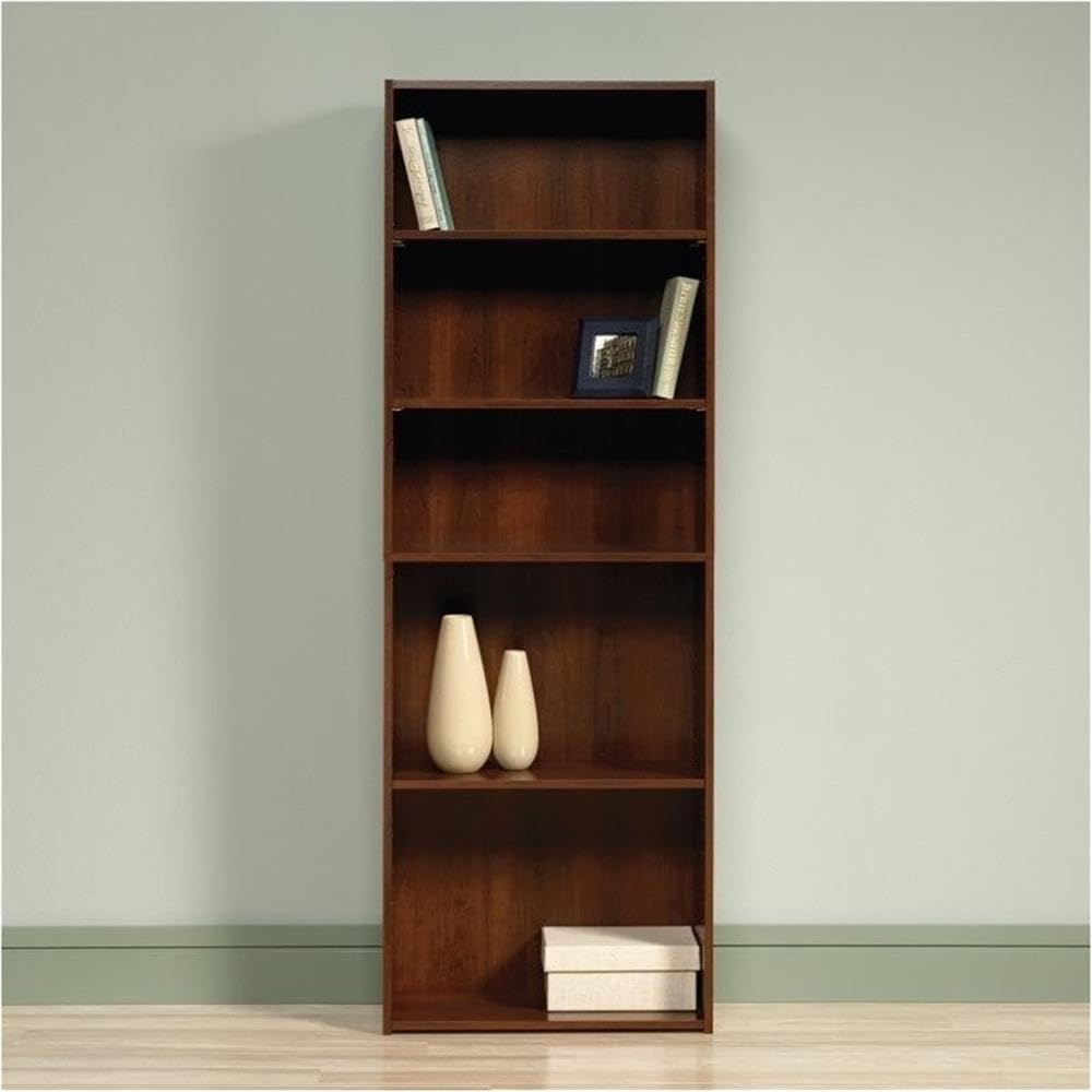 Home Square 5-Shelf Engineered Wood Bookcase Set in Brook Cherry (Set of 2) - Sturdy Bookshelf for Living Room, Office & Bedroom Storage