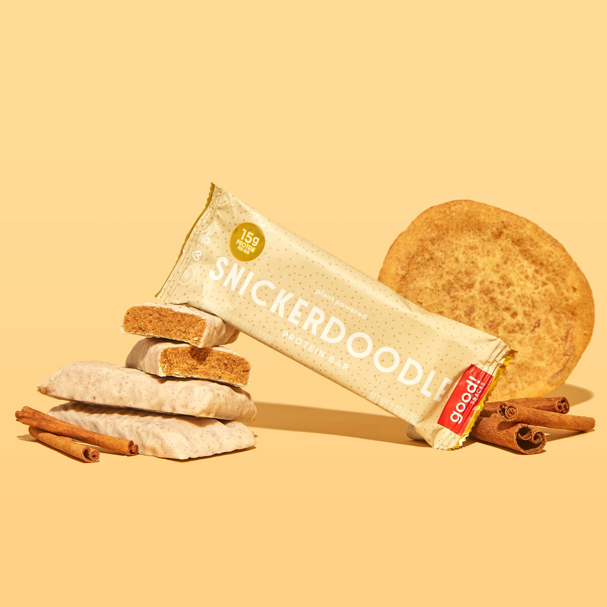 Delicious Vegan Protein Bars - Snickerdoodle Flavor | Gluten-Free, Plant-Based, Low Sugar, High Protein (15g) | Meal Replacement & Healthy Snack for Energy | Kosher, Soy-Free, Non-Dairy, Non-GMO | Perfect for Workouts, Hiking & On-the-Go Nutrition (12 Bars)