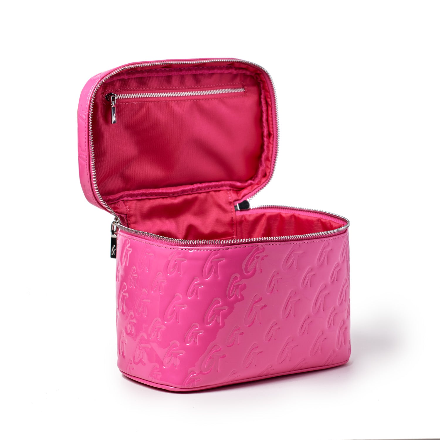 Large Monogrammed Toiletry Bag with Mirror - Hot Pink | Travel Cosmetic Organizer for Women & Men | Perfect for Vacation, Gym, and Makeup Storage