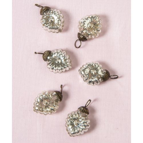 6 Pack Silver Viola Mercury Glass Heart Ornaments - Elegant Christmas Tree Decorations for Holiday, Wedding & Home Décor