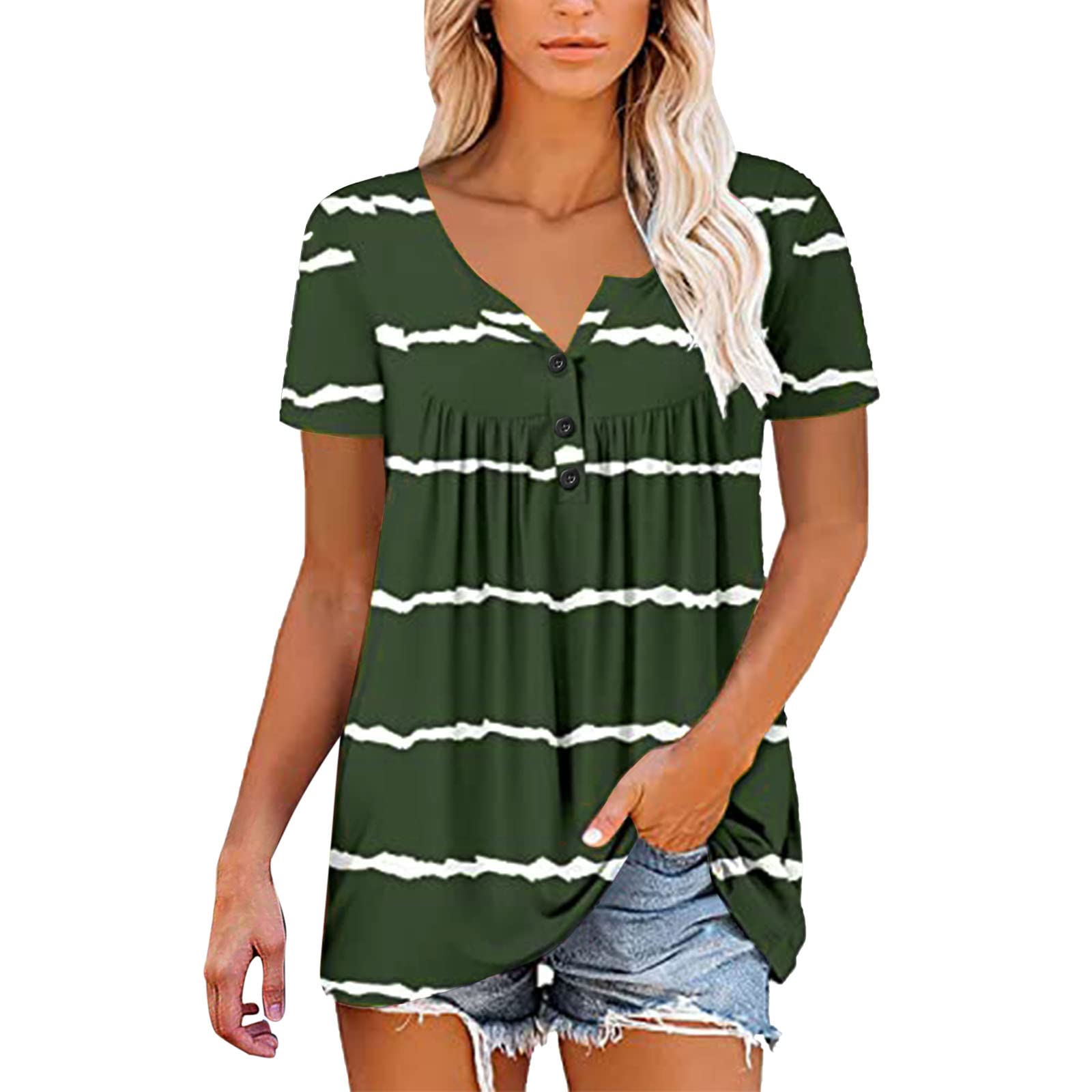 Women's Summer Casual Short Sleeve Lace Pleated Tunic Top Blouse - Breathable Floral Shirt for Beach, Vacation & Everyday Wear