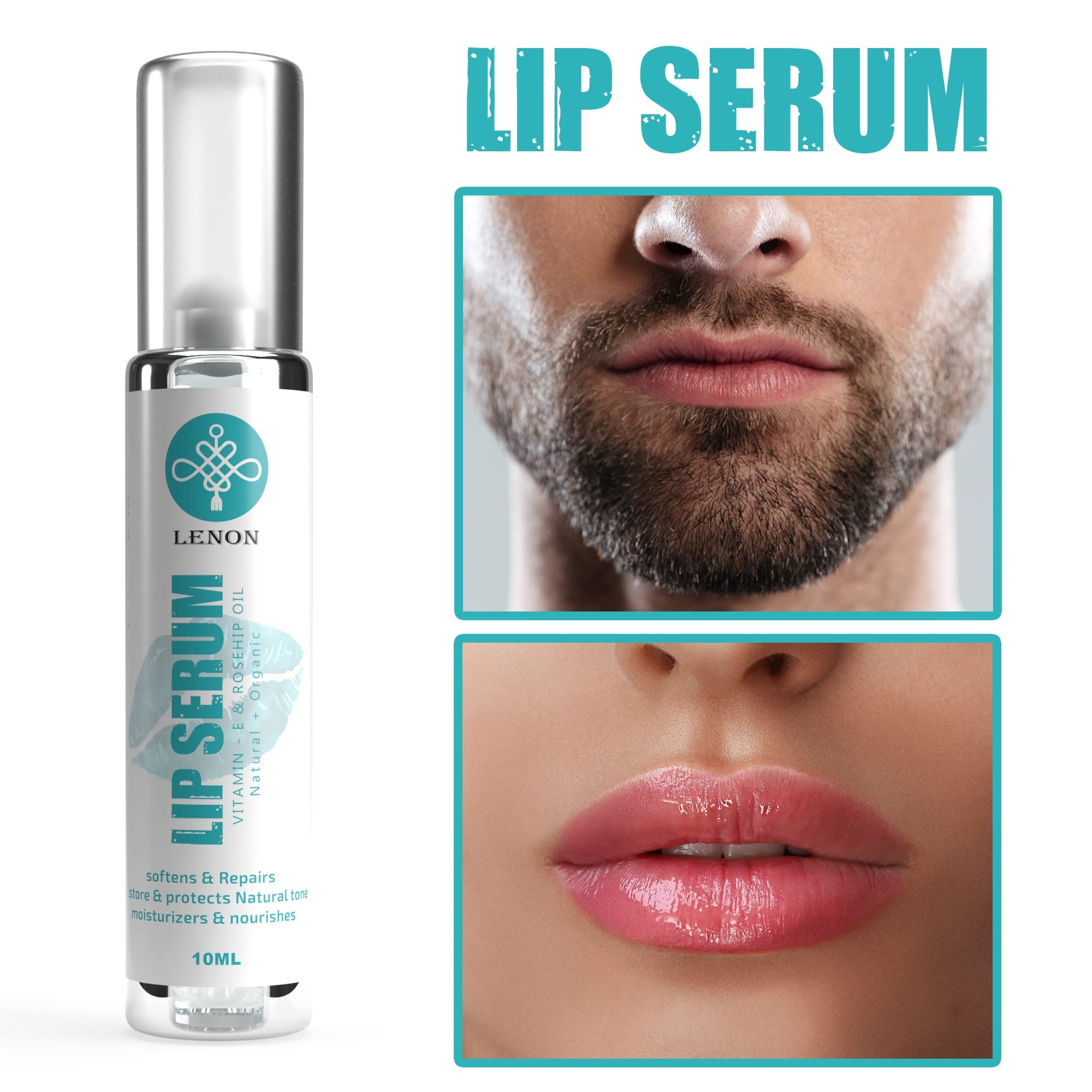 Lenon Vitamin E & Rosehip Oil Lip Serum - 10ml Hydrating Treatment for Dry, Chapped Lips - Perfect for Night Care & Daily Moisturizing