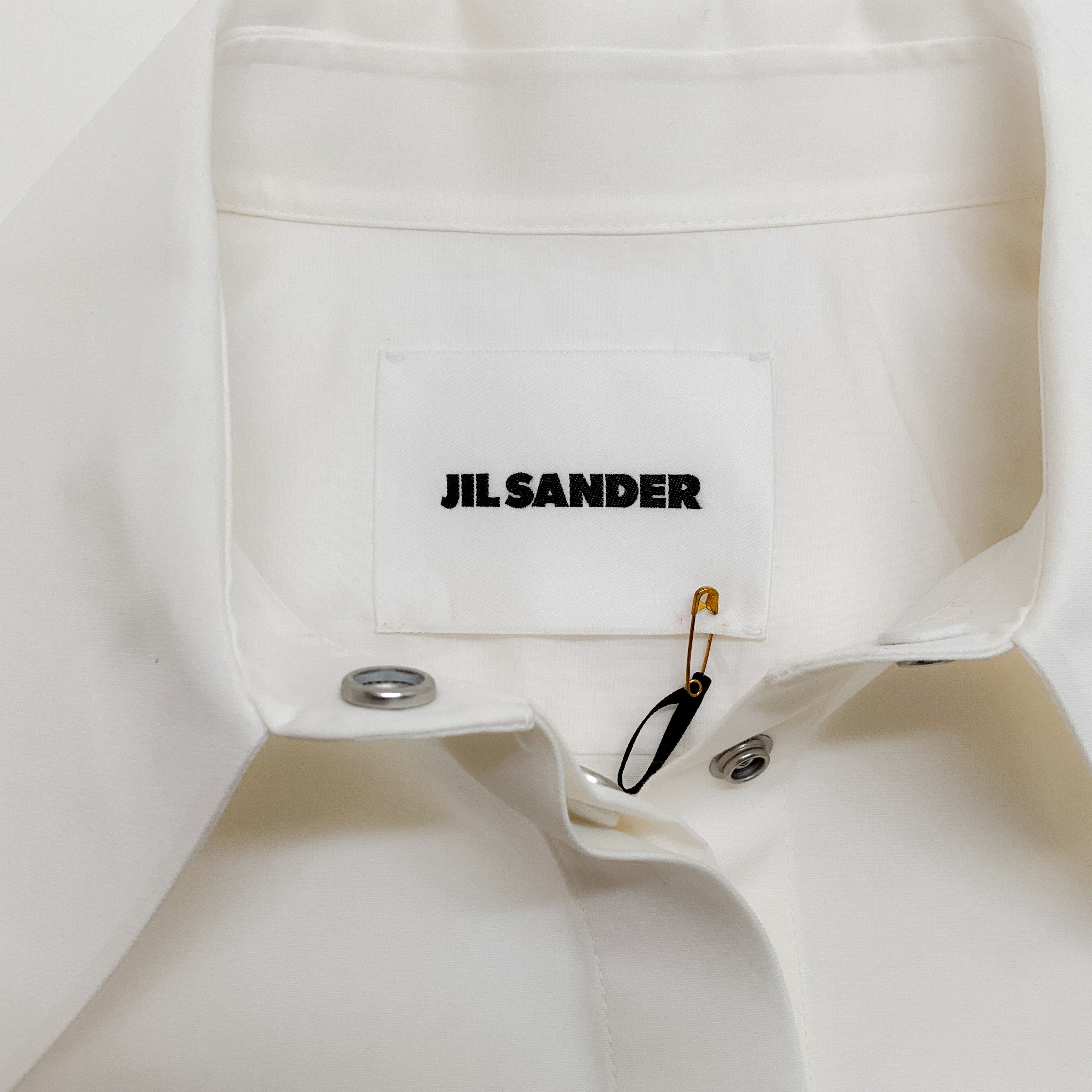 Jil Sander Women's White Poplin Snap Front Blouse - Elegant Button-Up Shirt for Work, Office & Casual Outfits