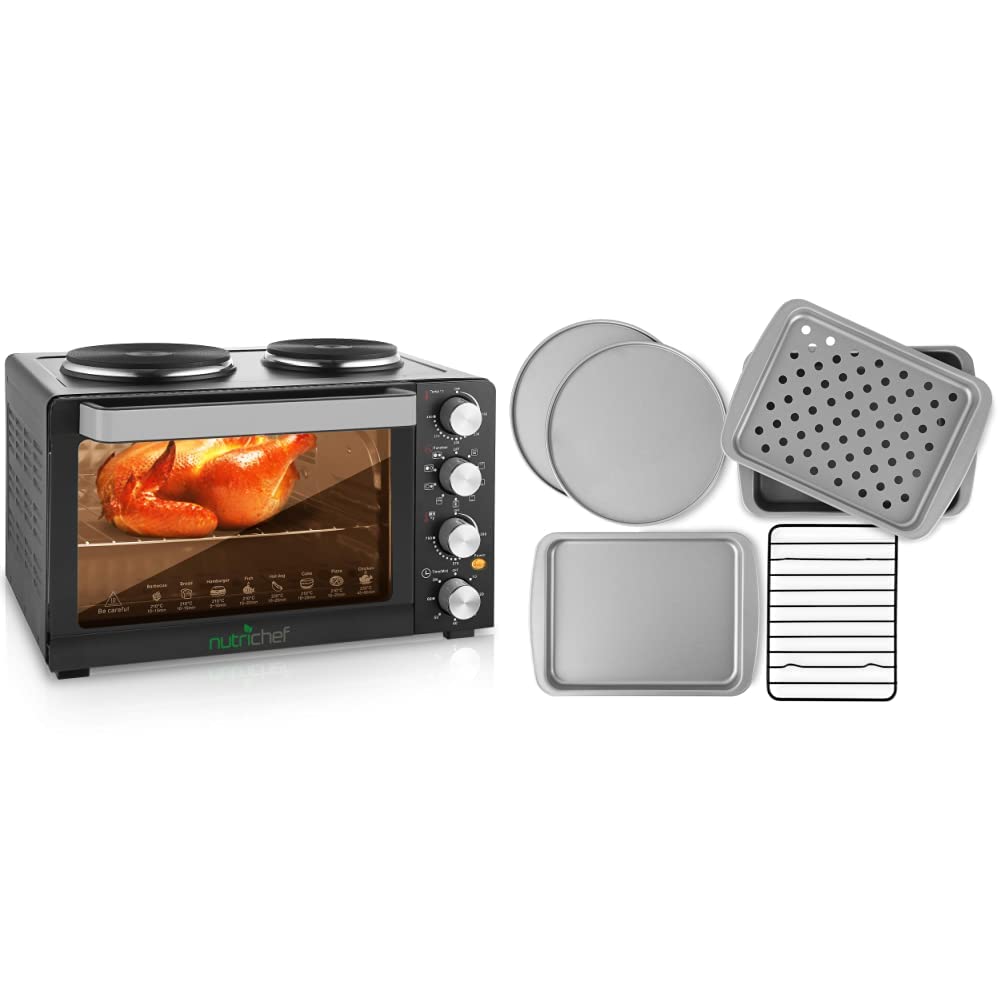 30 Quart Convection Toaster Oven with 6-Piece Non-Stick Baking Pan Set - Easy Clean Bakeware for Small Kitchens, Perfect for Singles, Dorms & RV Cooking | Compact Countertop Oven for Baking, Roasting & Reheating Meals