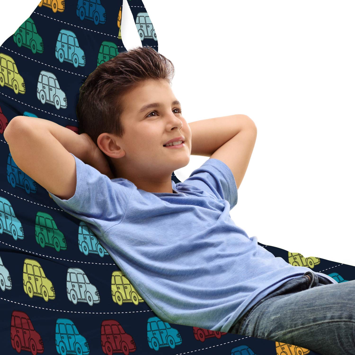 Ambesonne Vintage Cars Lounger Chair Bag - High Capacity Storage Organizer with Handle | Mini Road Trip Vehicle Design in Dark Blue Aqua Mustard | Perfect for Camping, Beach Trips & Outdoor Adventures
