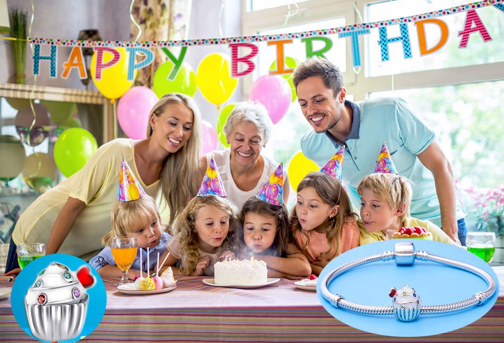 925 Sterling Silver Birthday Cake Charm with Birthstone - Elegant Gift for Women - Perfect for Bracelets, Necklaces & DIY Jewelry - Ideal for Birthdays, Anniversaries & Special Occasions