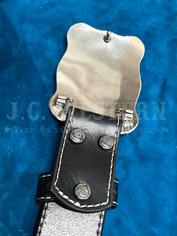 Ariat A1020401 Men's Genuine Leather Belt with Embossed Plate Buckle - Black - Perfect for Western Wear, Cowboy Boots & Casual Outfits