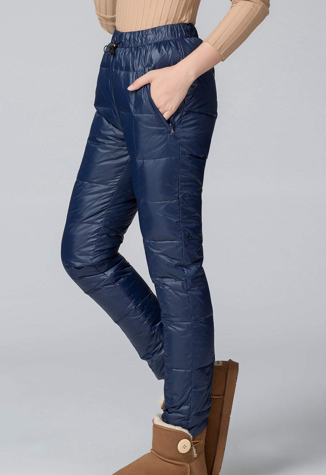 Flygo Women's Packable Winter Warm Snow Pants - Waterproof Insulated Ski Trousers with Utility Pockets - Navy Blue - Perfect for Skiing, Snowboarding & Cold Weather Outdoor Activities