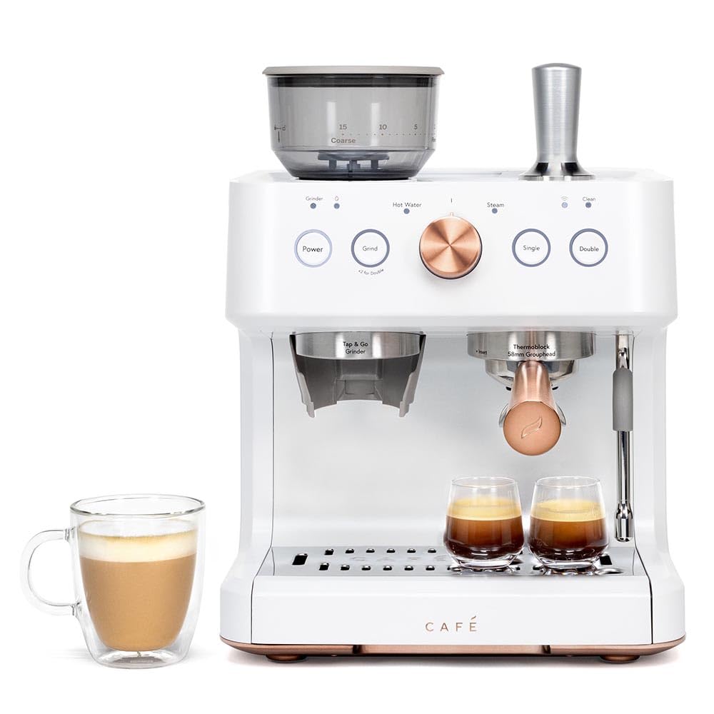 Café Bellissimo Semi Automatic Espresso Machine with Milk Frother - WiFi Connected Smart Home Coffee Maker | Built-In Coffee Bean Grinder, 15-Bar Pressure Pump & 95oz Water Tank | Matte White Finish | Perfect for Home Baristas & Coffee Lovers
