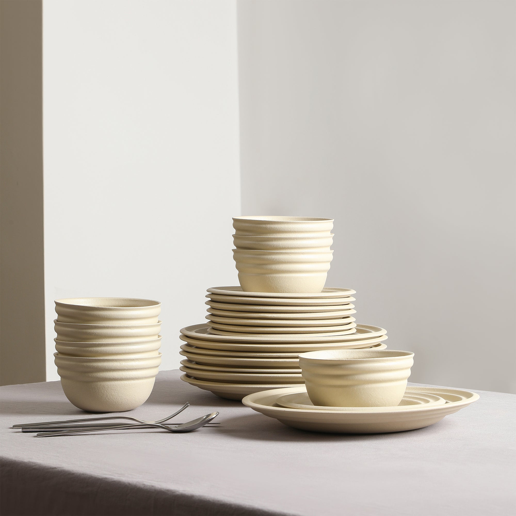 Stone Lain Zen Stoneware 12-Piece Dinnerware Set in Beige - Elegant Tableware for Modern Dining, Entertaining & Everyday Use