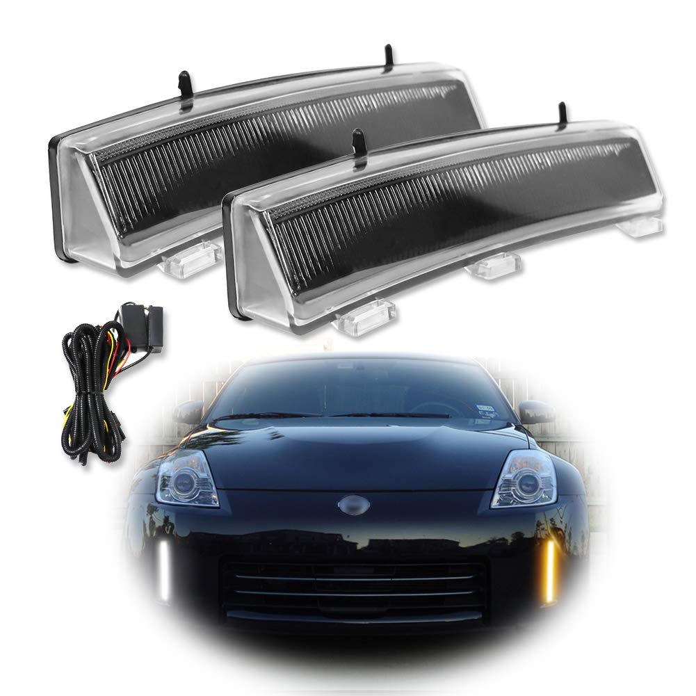 GTINTHEBOX LED Front Bumper Switchback Amber/White Daytime Running Lights with Turn Signal Lamp Kit for 2006-2009 Nissan 350z LCI - Upgrade Your Ride with Enhanced Visibility & Style for Night Driving & Car Shows