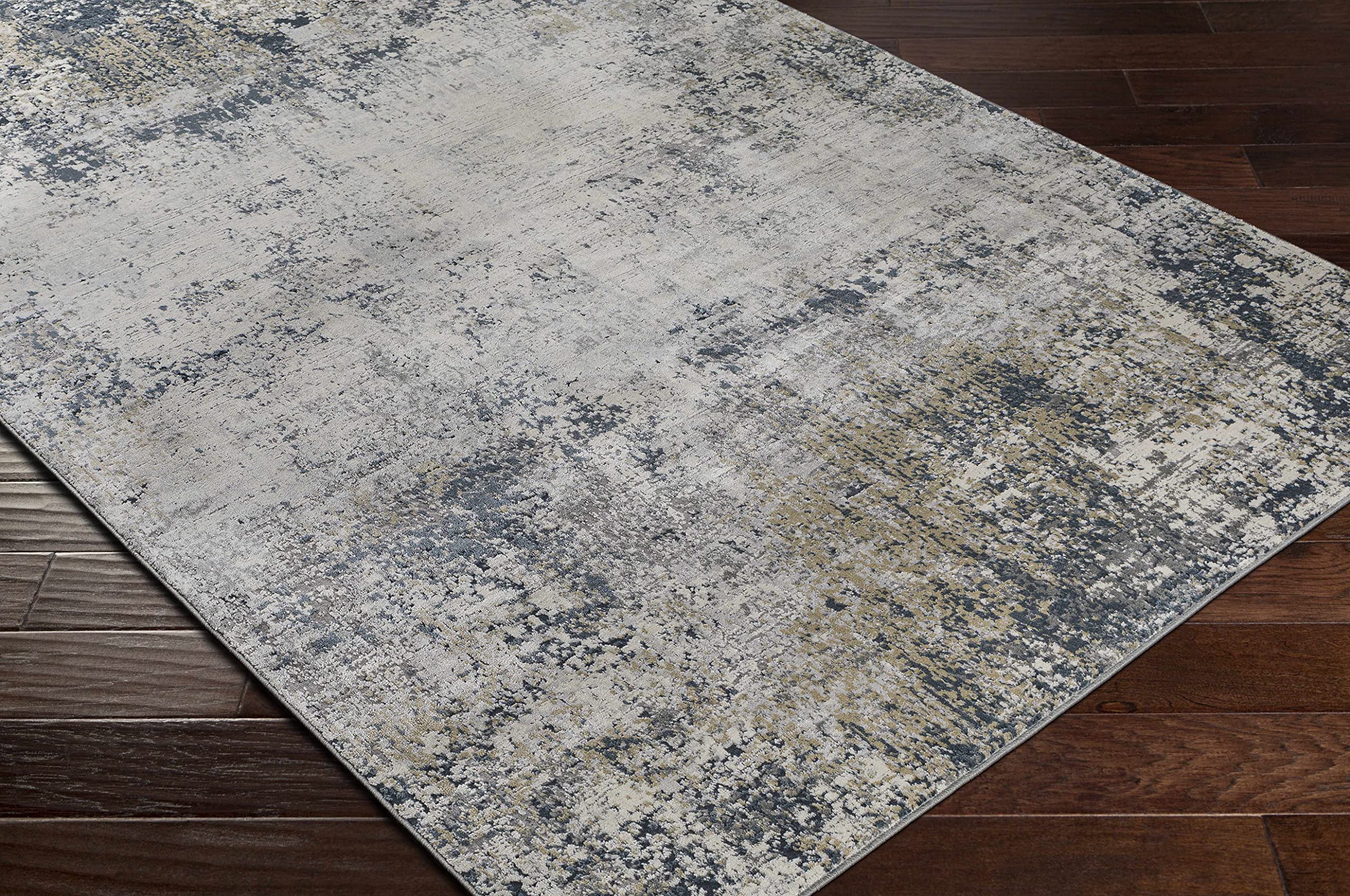 Premium Hauteloom Higden Area Rug for Living Room & Bedroom - Soft Gray & Blue Modern Design - 6'7