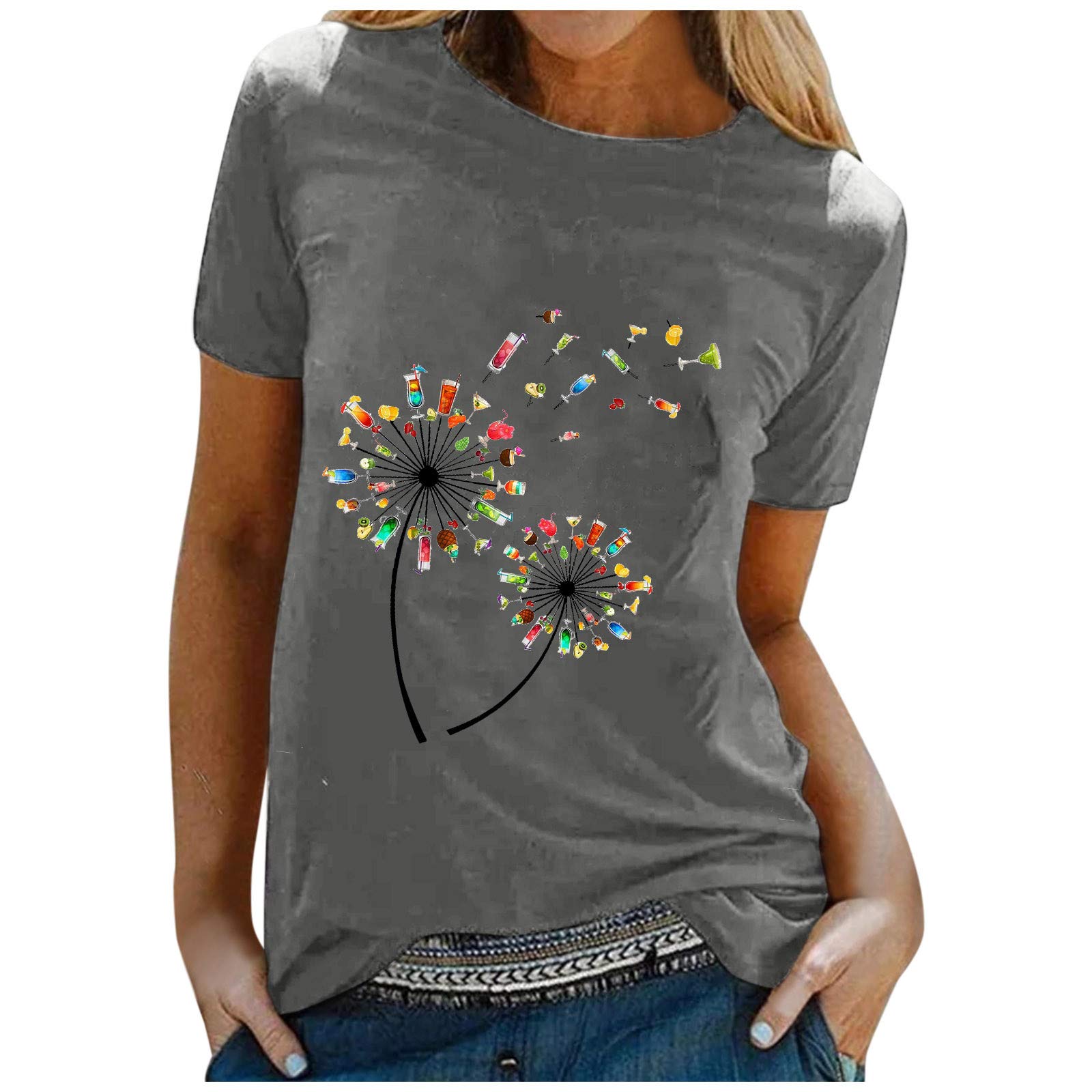 Funny Women's T-Shirts - Casual Summer O-Neck Gradient Print Short Sleeve Tops & Blouses | Perfect for Beach Outings, Parties, and Everyday Wear