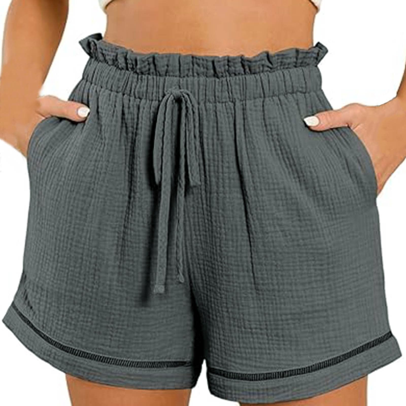 Women's Linen Shorts with Drawstring Waist & Pocket - Summer Athletic Wear