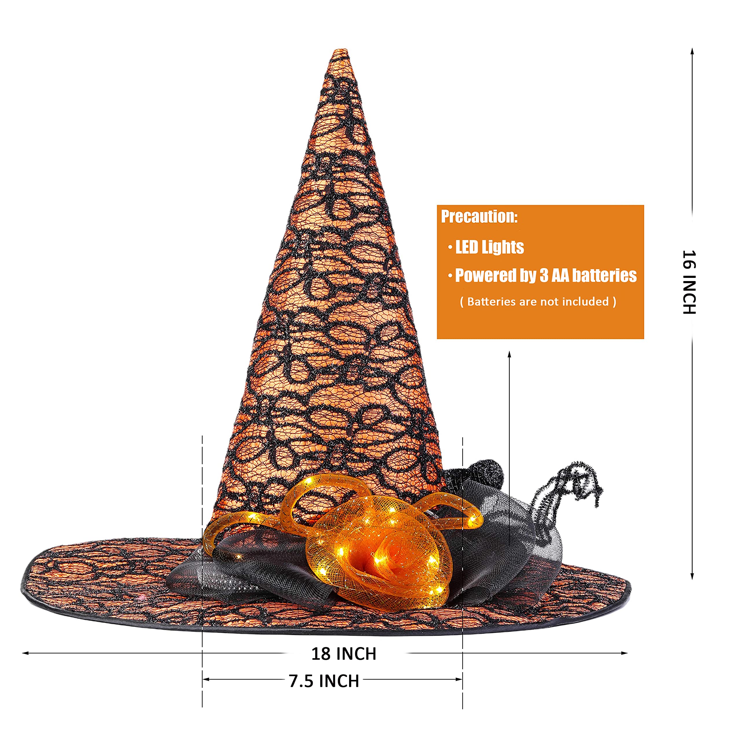LED Witch Hat with Light Up Steeple Top - Black Halloween Costume Accessory for Women, Perfect for Halloween Parties, Cosplay, and Themed Events