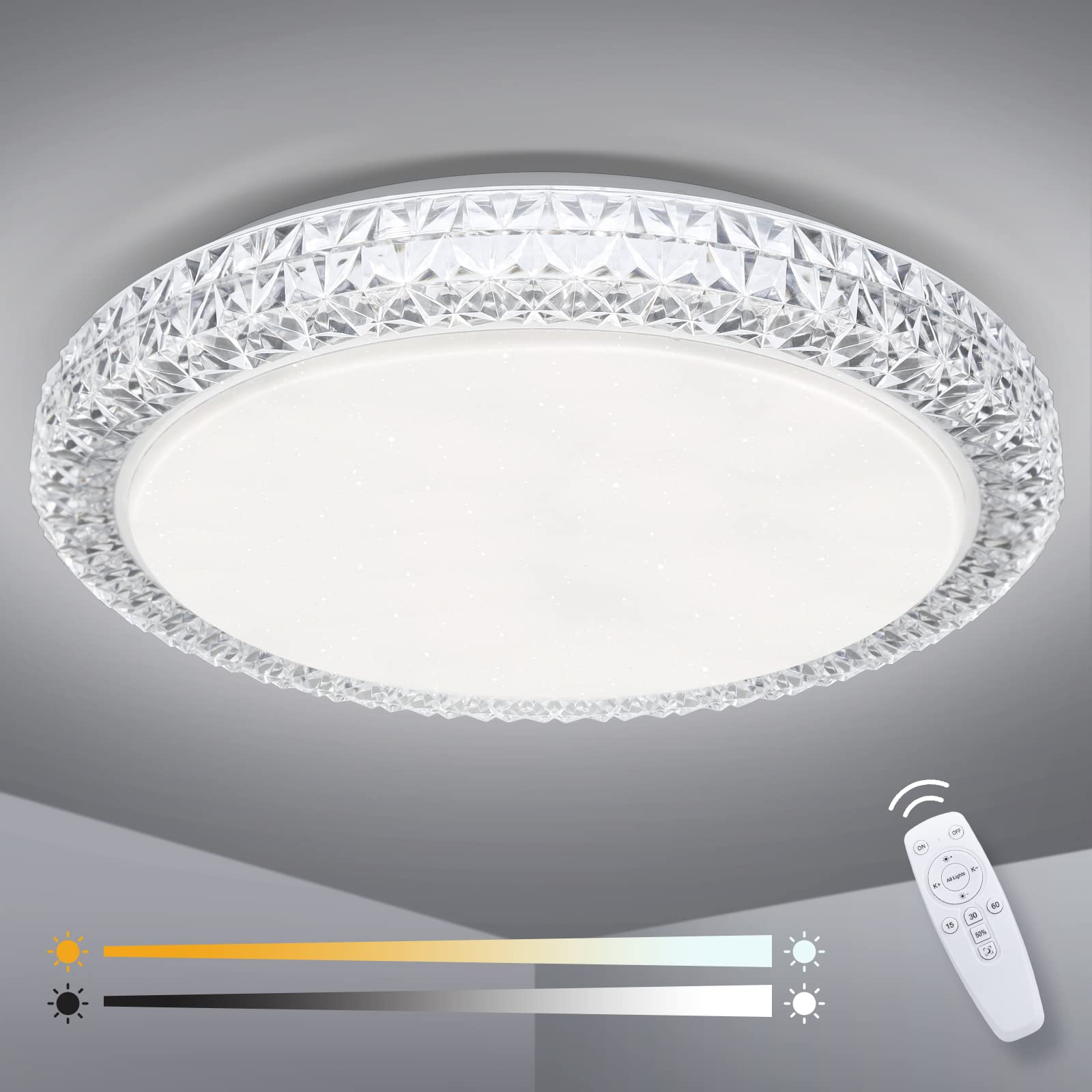 OOWOLF 40W Dimmable LED Ceiling Light - 15.4 Inch Modern Flush Mount Fixture with Adjustable Brightness (3000K-6000K) for Bedroom, Kitchen & Living Room Lighting | Energy Efficient Home & Office Lighting Solution