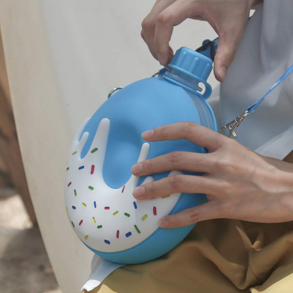 VALICLUD Insulated Donut-Shaped Water Bottle with Crossbody Strap - 250ml Leak-Proof Kids Drink Bottle for School, Sports & Outdoor Activities