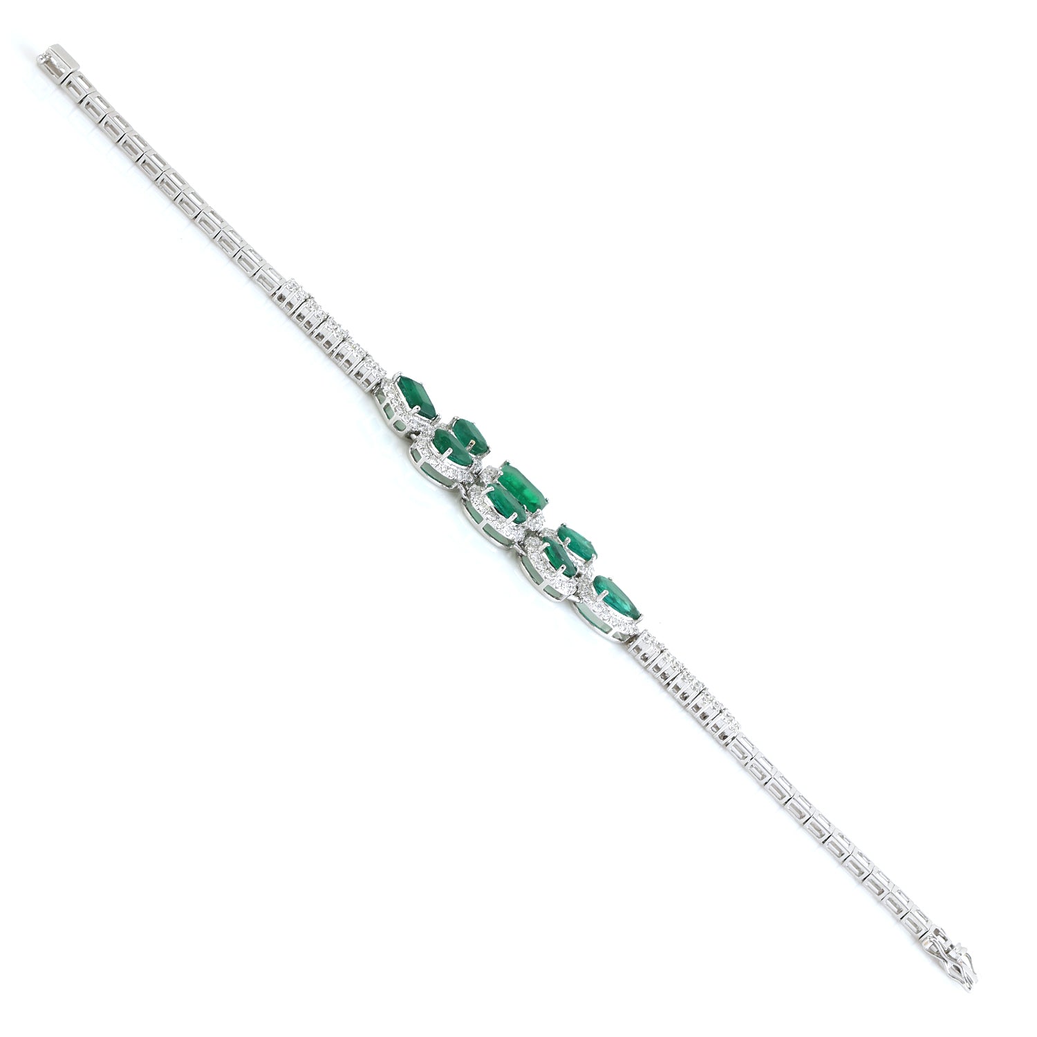 Emerald May Birthstone Pave Diamond Bracelet - 14K White Gold Adjustable Designer Jewelry for Women | Perfect Birthday Gift, Anniversary Present & Everyday Elegance
