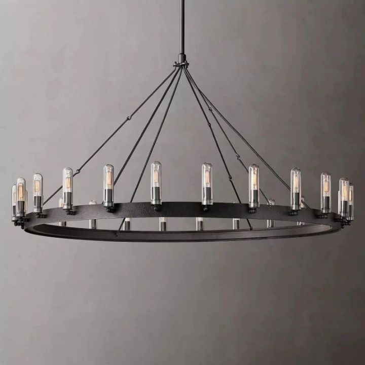 Vintage Coral Filament Outdoor Round Chandelier - Elegant Lighting for Patio, Garden, and Porch Decor