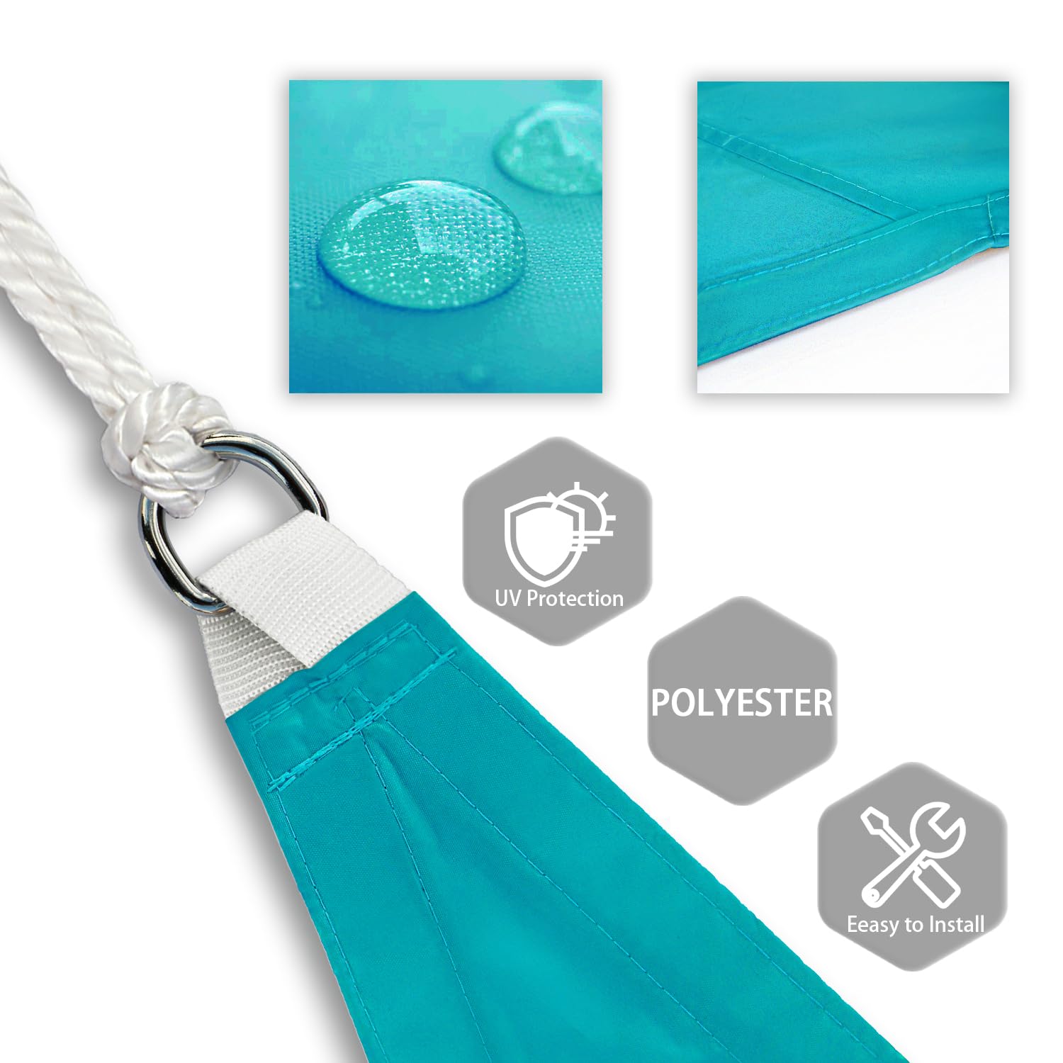 17' x 17' x 17' Triangle UV Protection Sun Shade Sail - 95% UV Block Waterproof Shade Cloth Canopy for Patio, Garden, Backyard, Deck - Turquoise Outdoor Sunshade for Summer Relaxation & Outdoor Entertaining