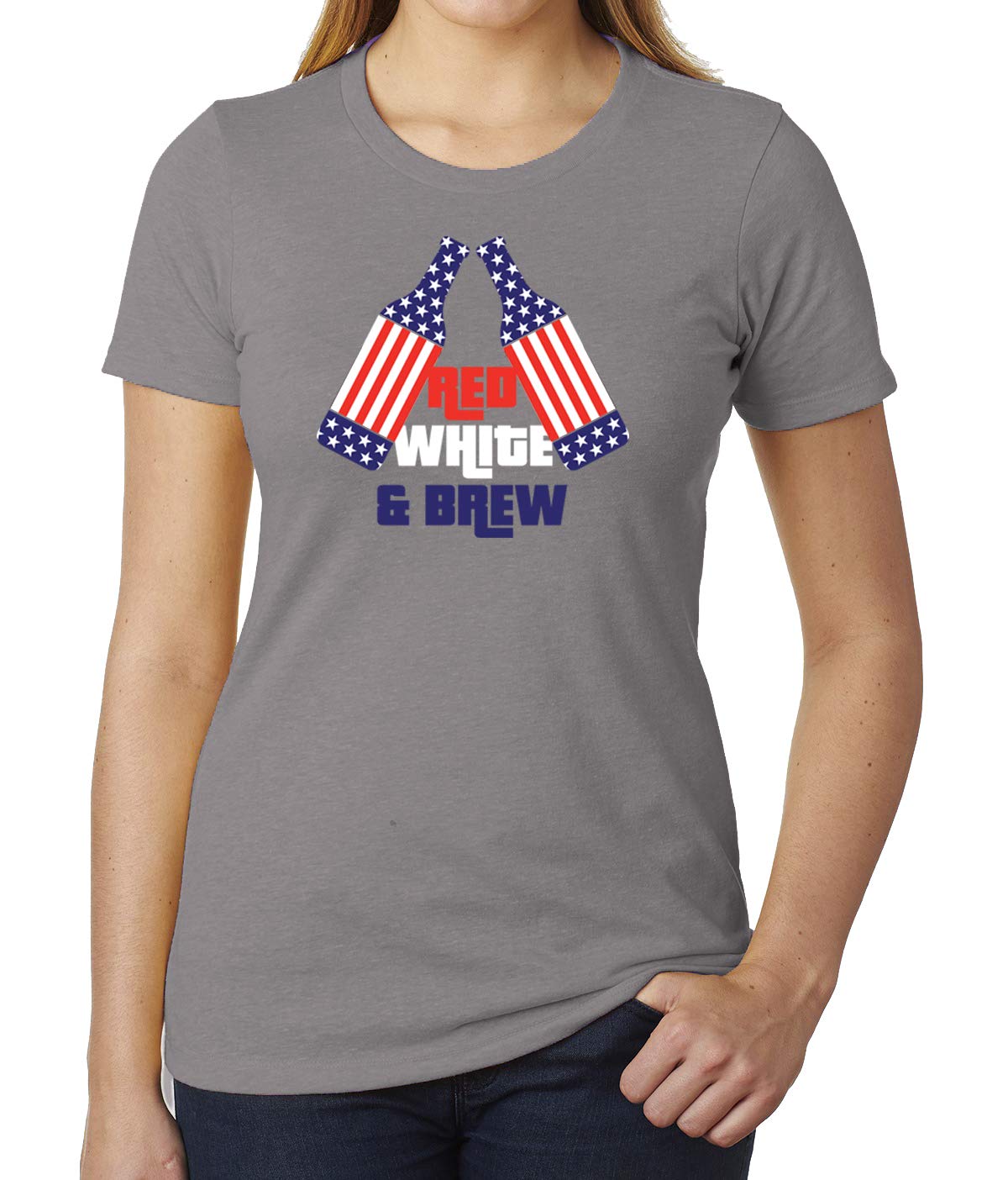 Red White and Brew Women's Drinking T-Shirt | Funny 4th of July Shirt | Patriotic American Flag Tee for Women | Perfect for Independence Day Parties & Summer BBQs