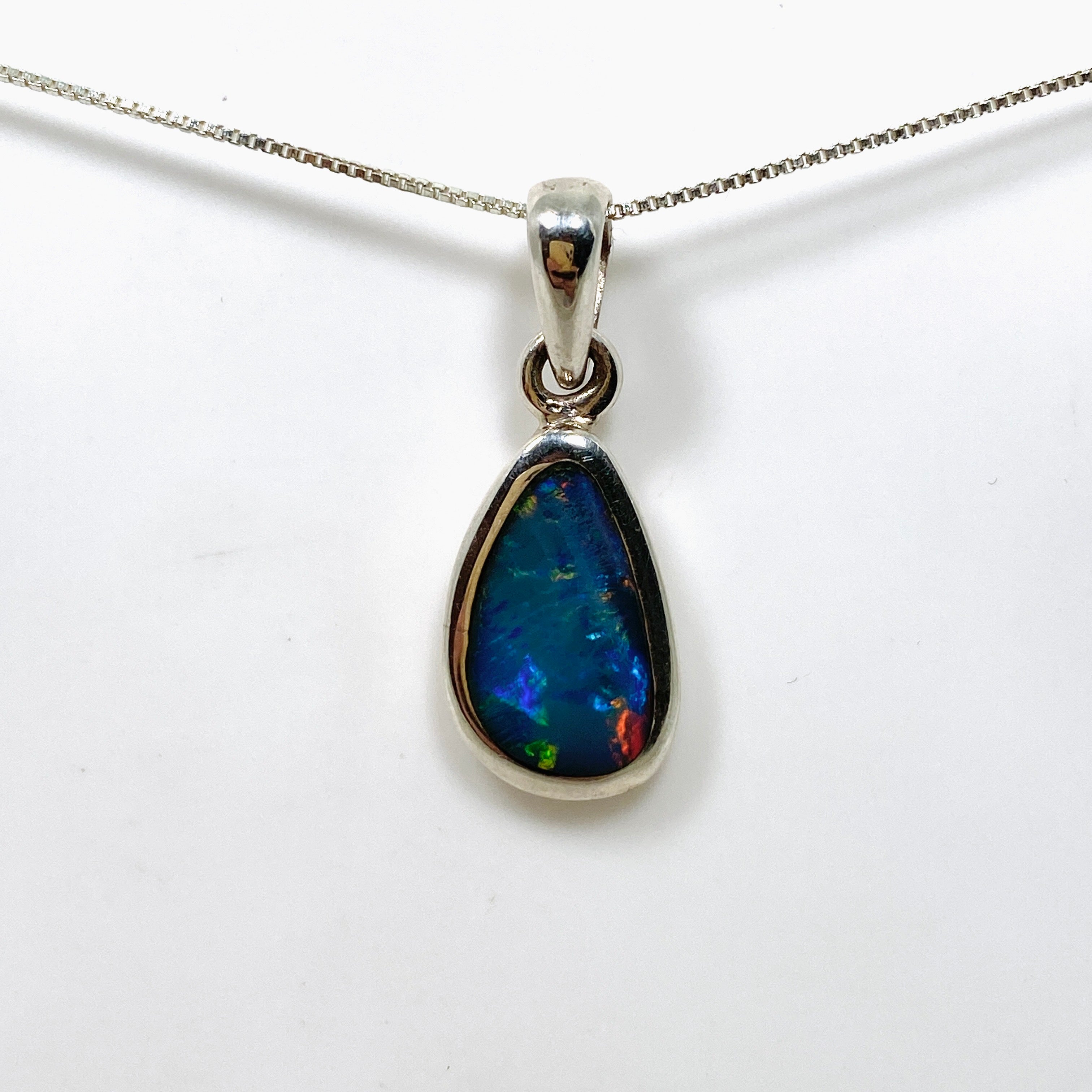 Natural Opal Doublet Teardrop Cabochon Pendant - Lightning Ridge Australian Opal Jewelry PPGJ808 for Women's Elegant Necklace Gift