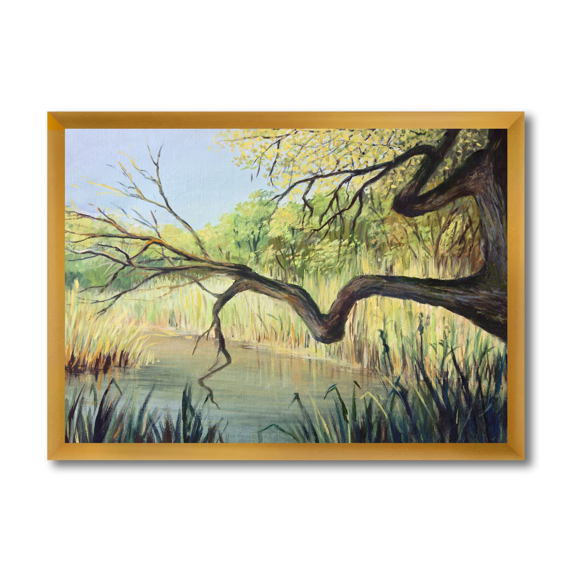 DesignQ The Lake of Silence Lake House Framed Wall Art - Serene Landscape Painting for Living Room, Bedroom & Office Decor - Perfect Gift for Nature Lovers