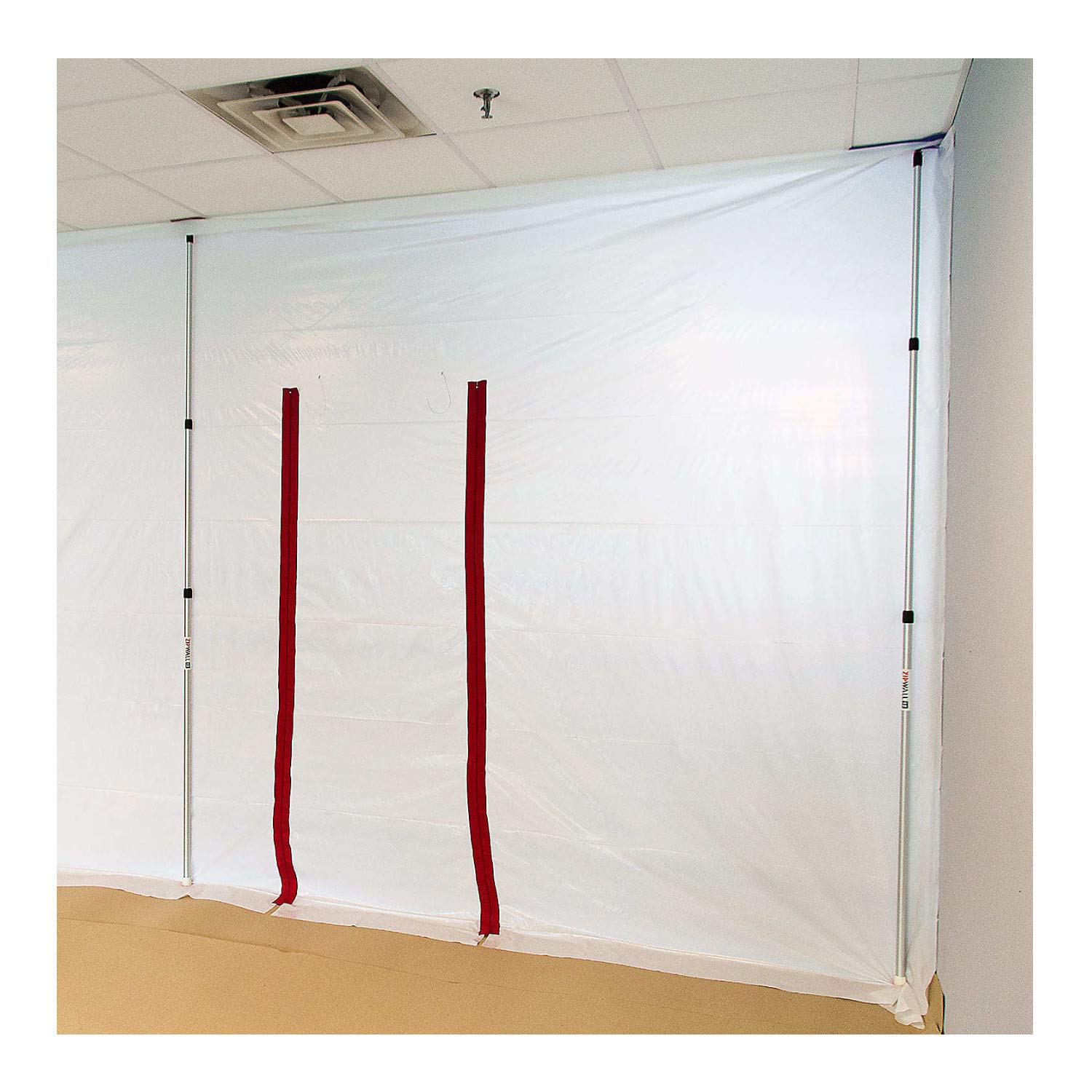 Zipwall 10-Ft ZipPole Dust Barrier System with 4 Plastic Sheets - Professional Drywall Dust Containment for Home Renovation & Construction Projects